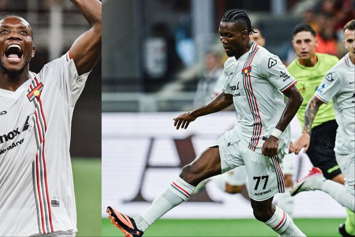 Nigerian striker David Okereke celebrates Cremonese stunning AC Milan at San Siro.
