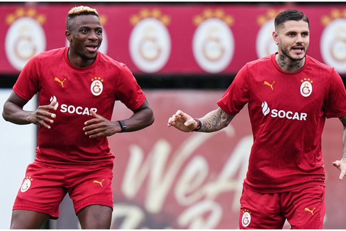 Victor Osimhen and Mauro Icardi in training for PAOK.