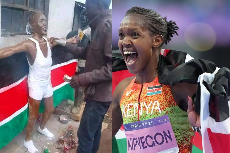 Nakuru artist unveils Faith Kipyegon’s statue and Kenyans are not amused, again!