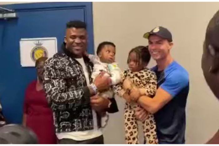In a viral video on social media, Ngannou and his children met with Ronaldo.