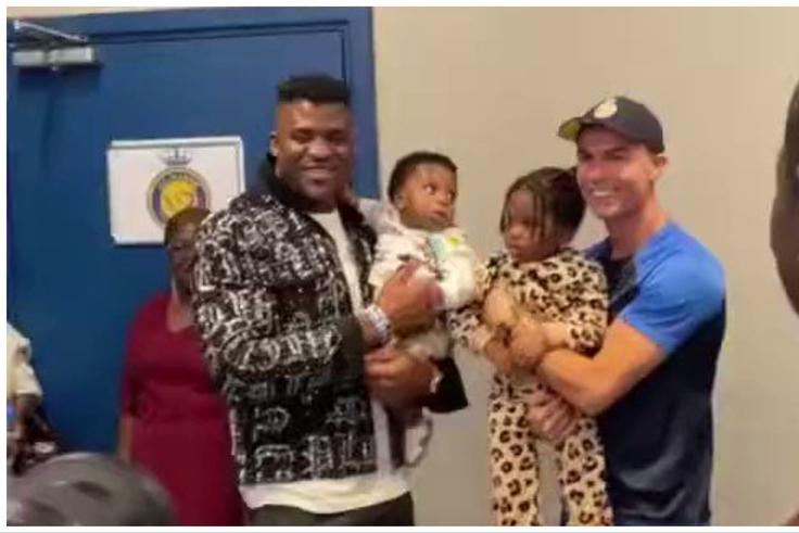 In a viral video on social media, Ngannou and his children met with Ronaldo.
