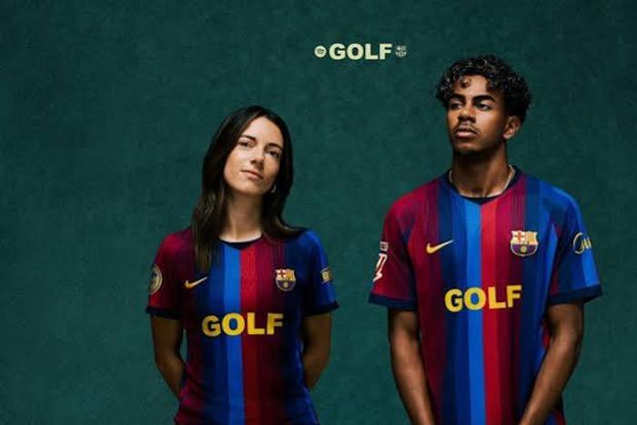 Barcelona stars Lamine Yamal and Aitana Bonmati in the GOLF jerseys | Barcelona