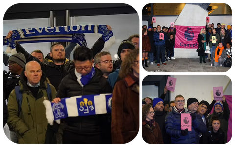 Everton fans stage protest at Premier League HQ following their 10-point deduction for breaching FFP rules