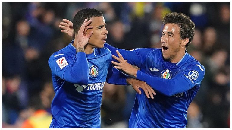 Mason Greenwood celebrates his excellent goal for Getafe