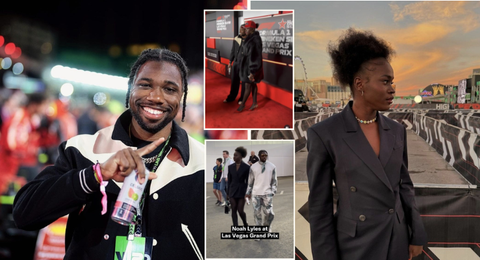 Lovebirds Noah Lyles and Junelle Bromfield make perfect red carpet couple entrance at Las Vegas Grand Prix