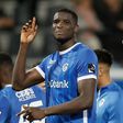 Genk s Paul Onuachu celebrates after winning a soccer match between Oud-Heverlee Leuven and KRC Genk, Saturday 15 October 2022 in Leuven, on day 12 of the 2022-2023 Jupiler Pro League first division of the Belgian championship.