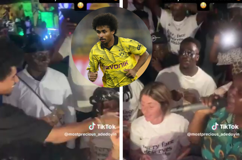 Money doings! German striker Karim Adeyemi and his mum spray endlessly on hype woman at a party in Ibadan