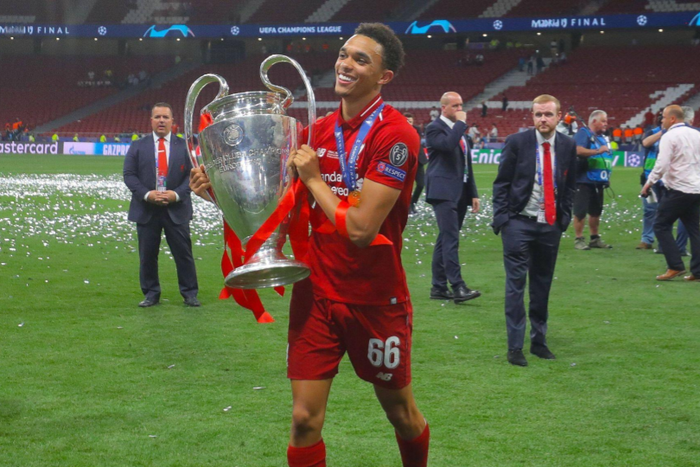 Photo by BPI Shutterstock (10266556ln) Trent Alexander-Arnold of Liverpool holds the Champions League trophy Tottenham Hotspur v Liverpool, UEFA Champions League Final, Football, Wanda Metropolitano Stadium, Madrid, Spain