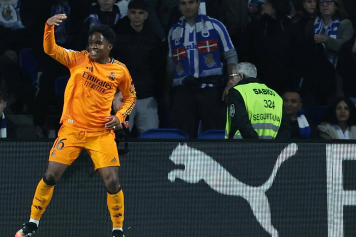 Endrick celebrating his match winning goal in Real Madrid's Copa del Rey clash against Real Soceidad || Image credit: Imago