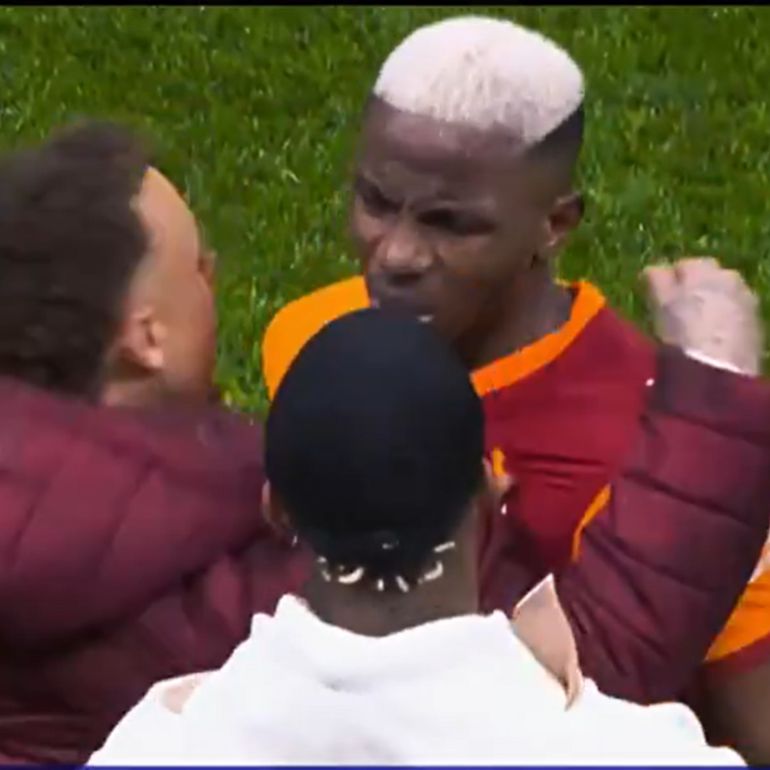 An angry Victor Osimhen at full time during the first leg in Istanbul.