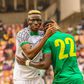 Nigeria vs Guinea-Bissau: Osimhen caged by his teammates.