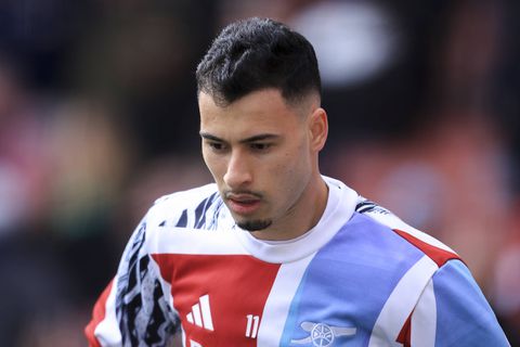 Djed Spence scoffing at Gabriel Martinelli