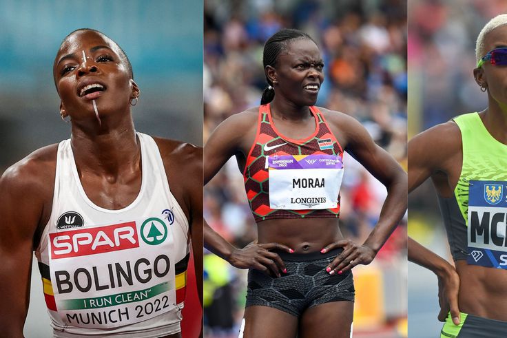Cynthia Bolingo (L), Mary Moraa (C) and Candice McLeod (R)