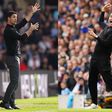 Arsenal manager Mikel Arteta (L) and Manchester City manager Pep Guardiola.