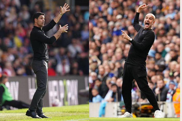 Arsenal manager Mikel Arteta (L) and Manchester City manager Pep Guardiola.