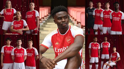 Arsenal star boy Bukayo Saka models new 'Invincibles' home kit for 2023/24 season