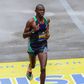 Benson Kipruto of Kenya crosses the finish line of the 127th Boston Marathon on April 17, 2023