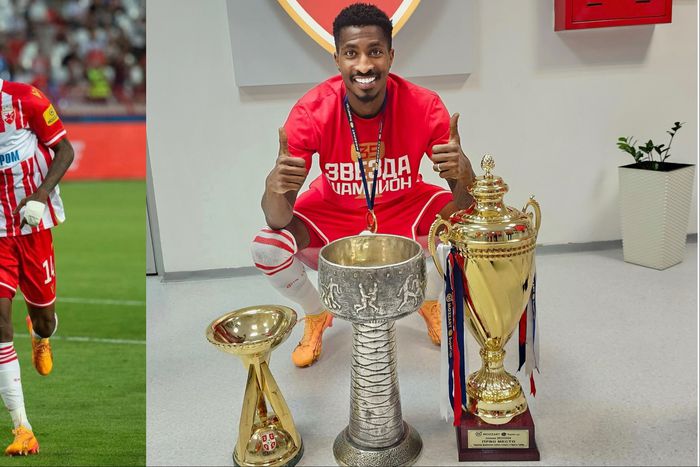 Super Eagles of Nigeria star Peter Olayinka scores 2 goals as Crvena Zvezda wins the Serbian Super League.