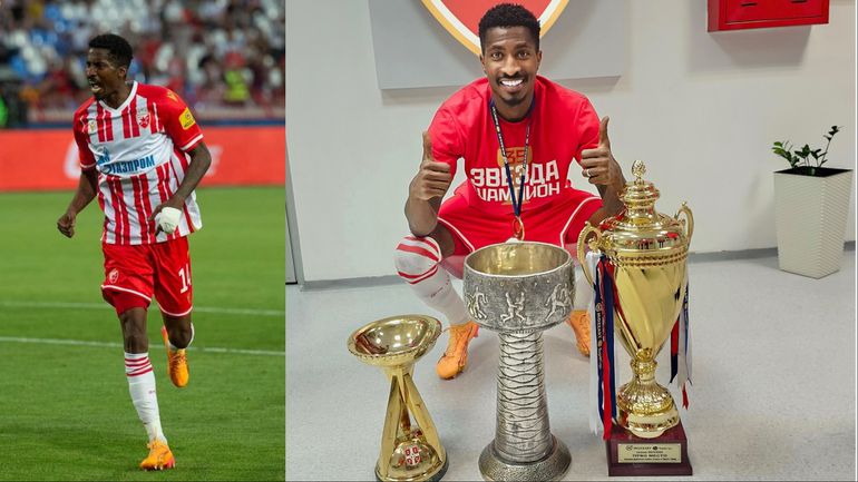 Super Eagles of Nigeria star Peter Olayinka scores 2 goals as Crvena Zvezda wins the Serbian Super League.