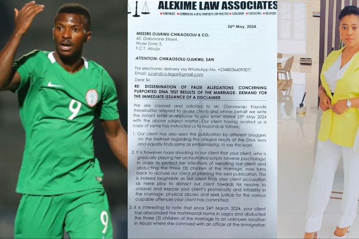 According to Super Eagles of Nigeria star Olanrewaju Kayode, he branded his wife Dora wife Evil for DNA plot, says it was a manipulative PR.