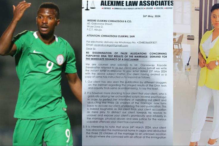 According to Super Eagles of Nigeria star Olanrewaju Kayode, he branded his wife Dora wife Evil for DNA plot, says it was a manipulative PR.