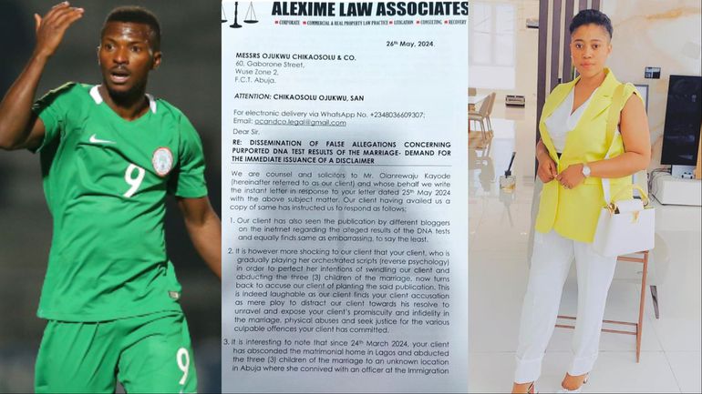 According to Super Eagles of Nigeria star Olanrewaju Kayode, he branded his wife Dora wife Evil for DNA plot, says it was a manipulative PR.