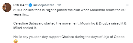 According to Nigerian football fans Drogba, Mourinho and Babayaro deserve credit for Chelsea's growth in Africa, not Super Eagles legend Mikel Obi.