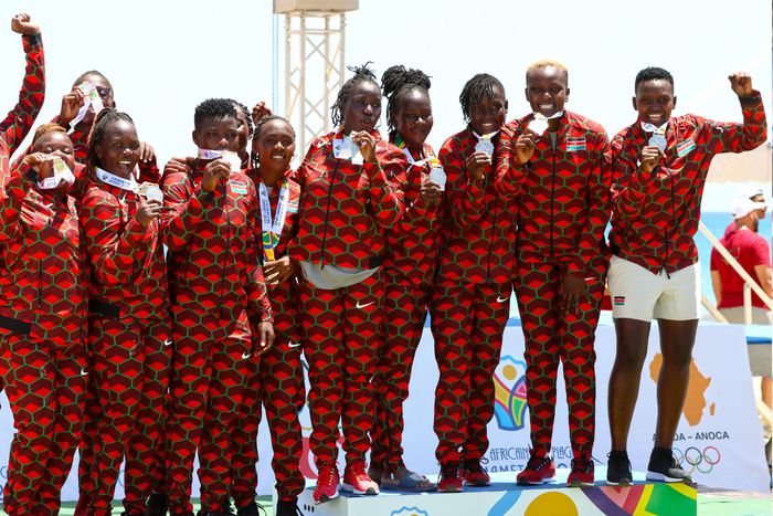 Kenya women's handball team after winning silver at Africa Beach Games.