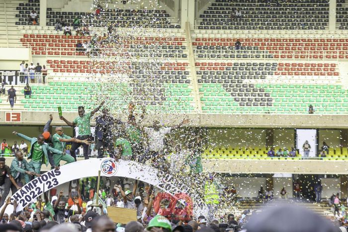 Gor Mahia fans at the champions' podium.