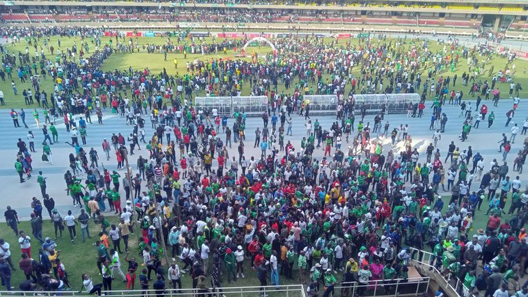 Gor Mahia fans invade the pitch after title win.