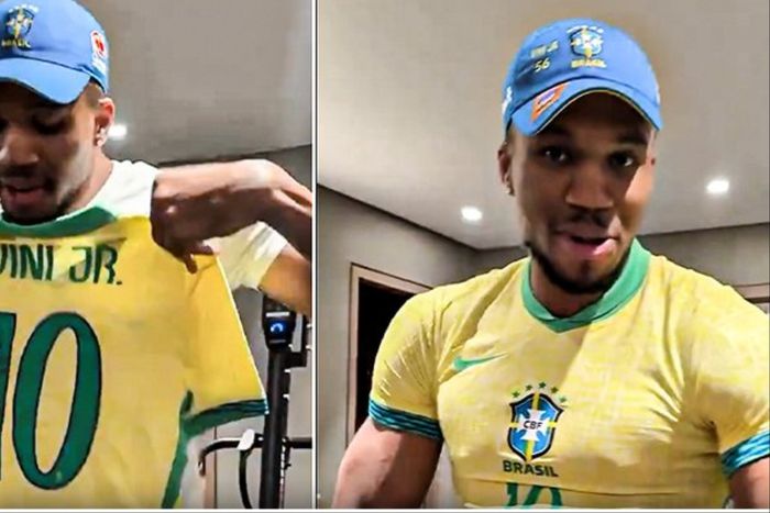 See how Nigerian Freak Giannis Antetokounmpo showed off jersey and boots gifts from Vinicius Jr.