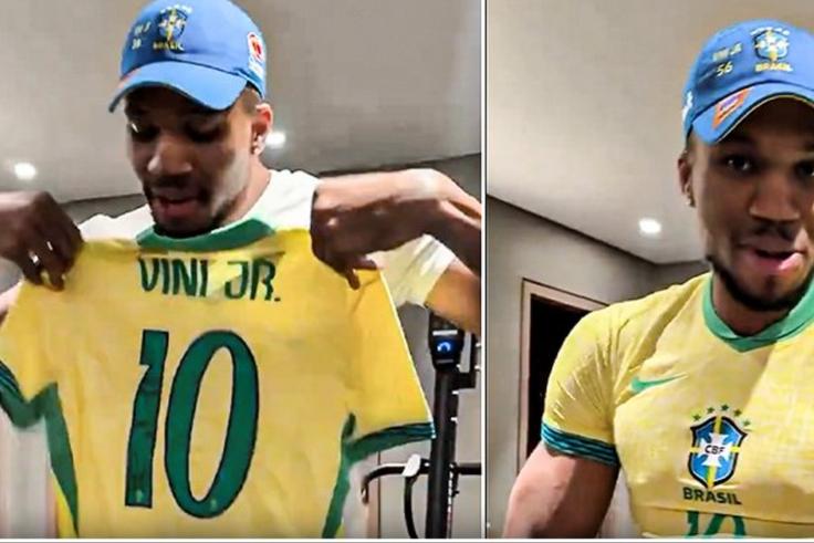 See how Nigerian Freak Giannis Antetokounmpo showed off jersey and boots gifts from Vinicius Jr.