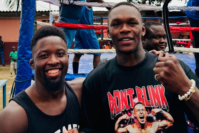 Following his loss to Dricus Du Plessis of South Africa, Nigerian Stylebender Israel Adesanya attends a boxing event by UFC colleague Sodiq Yusuff in Lagos.