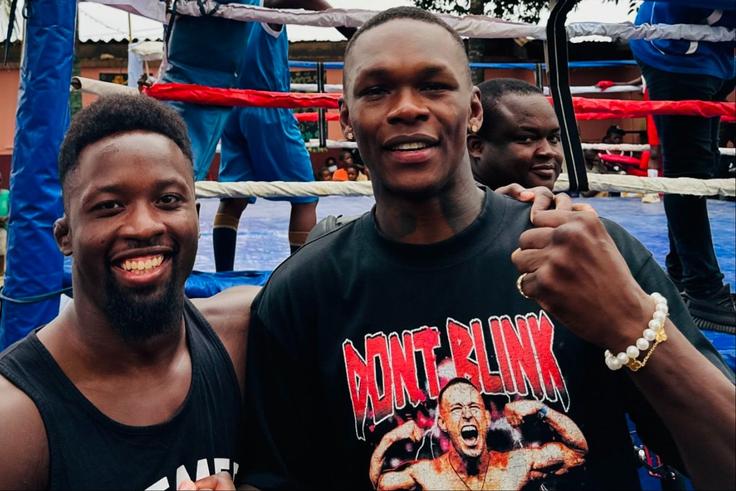 Following his loss to Dricus Du Plessis of South Africa, Nigerian Stylebender Israel Adesanya attends a boxing event by UFC colleague Sodiq Yusuff in Lagos.