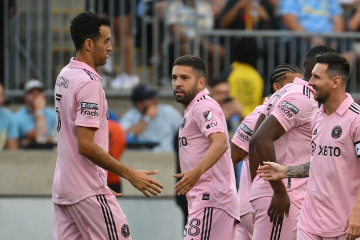 Barcelona legends in Inter Miami: Sergio Busquets, Lionel Messi and Jordi Alba \\ Image credit: GOAL