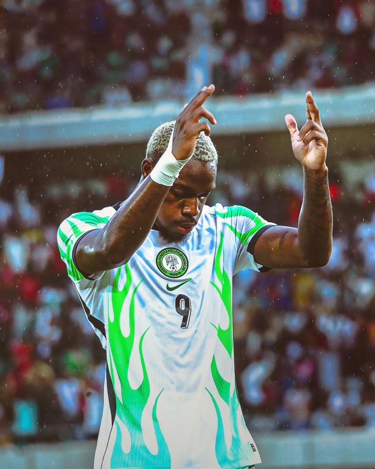 George Ilenikhena celebrates his first goal for Nigeria.