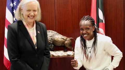 Kenyan superstar Faith Kipyegon mesmerizes US Ambassador to Meg Whitman in morning meet up