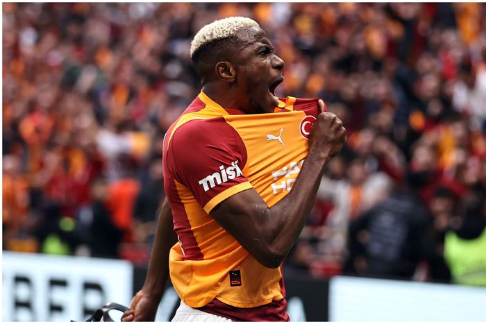 Victor Osimhen celebrating his latest goal for Galatasaray in a Turkish Süper Lig match.