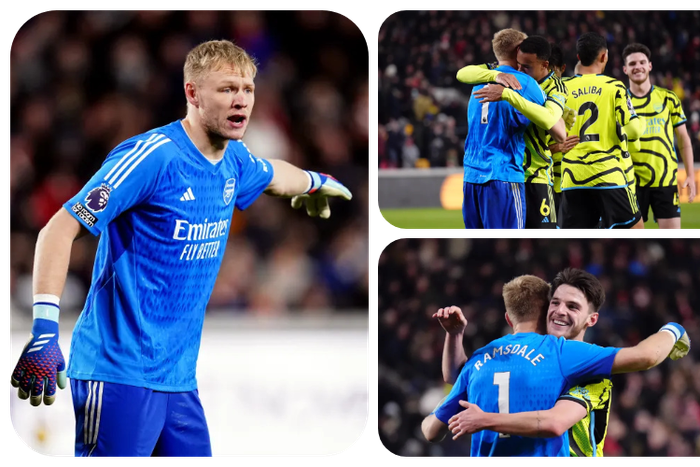 Aaron Ramsdale celebrated by his teammates after the game