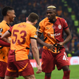 Victor Osimhen (45) of Galatasaray celebrates after scoring the third goal of his team with teammates during the UEFA Europa League 2024 25 League Phase MD7 match between Galatasaray A.S. and FC Dynamo Kyiv (Photo by Seskimphoto )