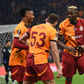 Victor Osimhen (45) of Galatasaray celebrates after scoring the third goal of his team with teammates during the UEFA Europa League 2024 25 League Phase MD7 match between Galatasaray A.S. and FC Dynamo Kyiv (Photo by Seskimphoto )