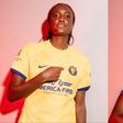 Super Falcons star Ifeoma Onumonu models Utah Royals Gold and 'Mountain Heir' Blue Kits.