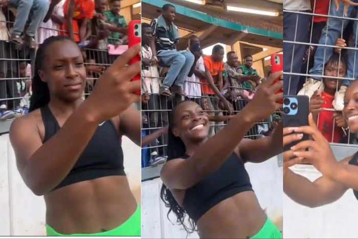 Super Falcons star Michelle Alozie makes Nigerians happy with selfies after win against Cameroon.