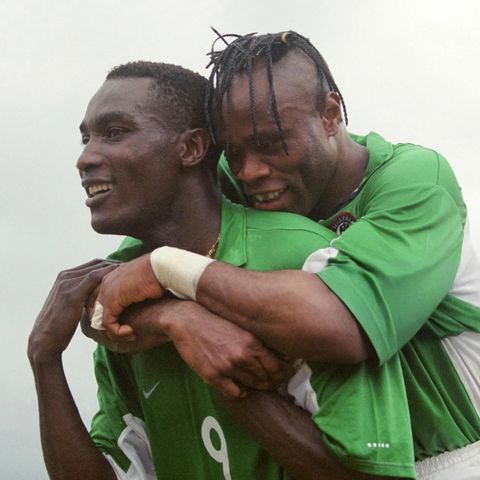 Super Eagles of Nigeria celebrate the tears of legend Taribo West showing his passion at the World Cup.
