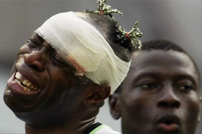 Super Eagles of Nigeria celebrate the tears of legend Taribo West showing his passion at the World Cup.