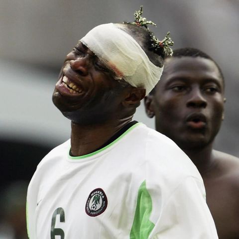 Super Eagles of Nigeria celebrate the tears of legend Taribo West showing his passion at the World Cup.