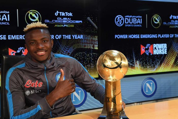 Napoli forward Victor Osimhen at a previous press conference.