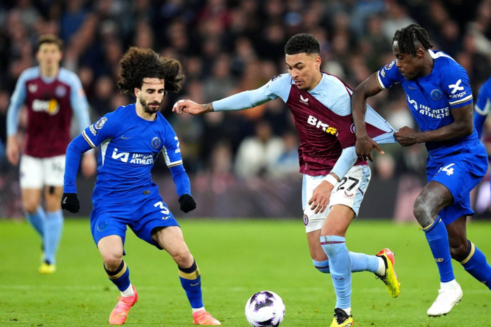 Aston Villa v Chelsea - Premier League - Villa Park Chelsea s Trevoh Chalobah pulls the shirt of Aston Villa s Morgan Rogers during the Premier League match at Villa Park, Birmingham || Image credit: Imago