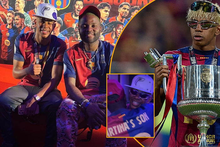 Oya shake body — Skales finally meets 17-year-old Lamine Yamal as Nigerian singer joins Barcelona’s Copa del Rey title celebrations