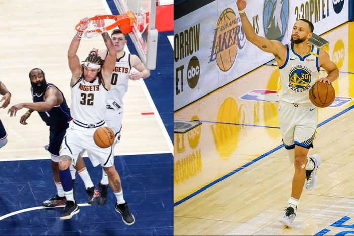 In the NBA Playoffs, the Golden State Warriors take lead against Houston Rockets, Denver Nuggets tie series against Los Angeles Clippers.